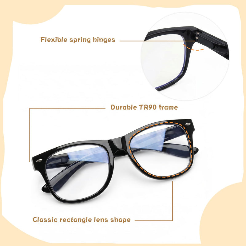 Kids Blue Light Glasses Boys Girls, Anti Glare Screen Eyewear Age 2-8 | LIGHTWEIGHT OPTICAL EYEWEAR REDUCES SCREEN GLARE TO BOOST VISUAL COMFORT DURING IPAD GAMING OR ONLINE SCHOOLWORK. Black + White Kids (2-8 years)