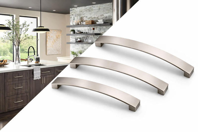 ANGSTROM 5-Pack Curved Arch Cabinet Pulls, Zinc Handle Bar 6.25 Inch (Brushed Nickel) Brushed Nickel