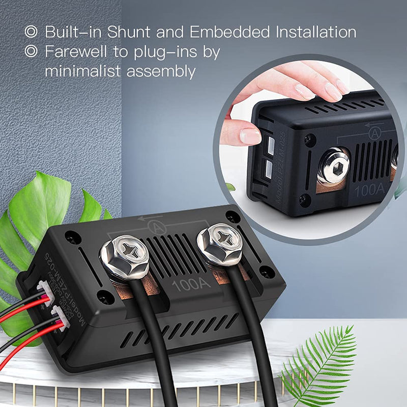 DC Multifunction Battery Monitor Meter,0-300V,0-100A Built-in Shunt, Widely Applied to 12V/24V/48V RV/Car Battery, LCD Display, Digital Current Voltage Solar Power Meter, Multimeter Ammeter Voltmeter DC 100A Battery Meter（Built-in Shunt）