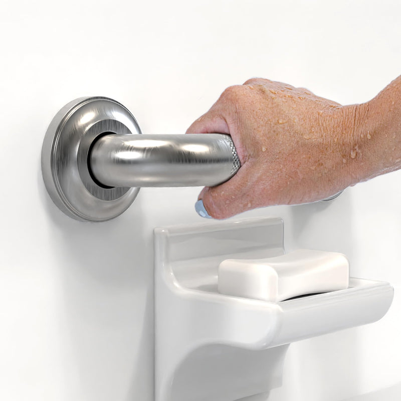 1-1/4" Knurled Grab Bar, ADA Compliant Bath Safety Shower Handrail, Bathroom Mobility Aid Handle for Seniors and Disabled, Heavy Duty 500lbs Support 9in Brushed Nickel
