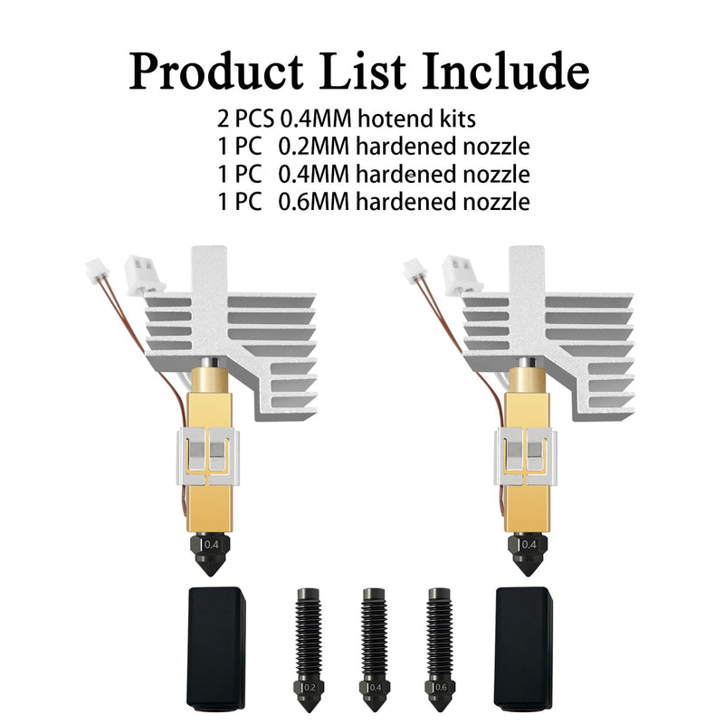 HzdaDeve 2PK 0.4MM CC2 Hardened Steel Ceramic Hotend for Centauri Carbon 2/CC2 Print Head Extruder Kit Hot End Heater Cartridge Silicone Cover Nozzle with Extra 0.2MM 0.4MM 0.6MM Hardened Nozzle 0.4MM Hotend for Centauri Carbon 2