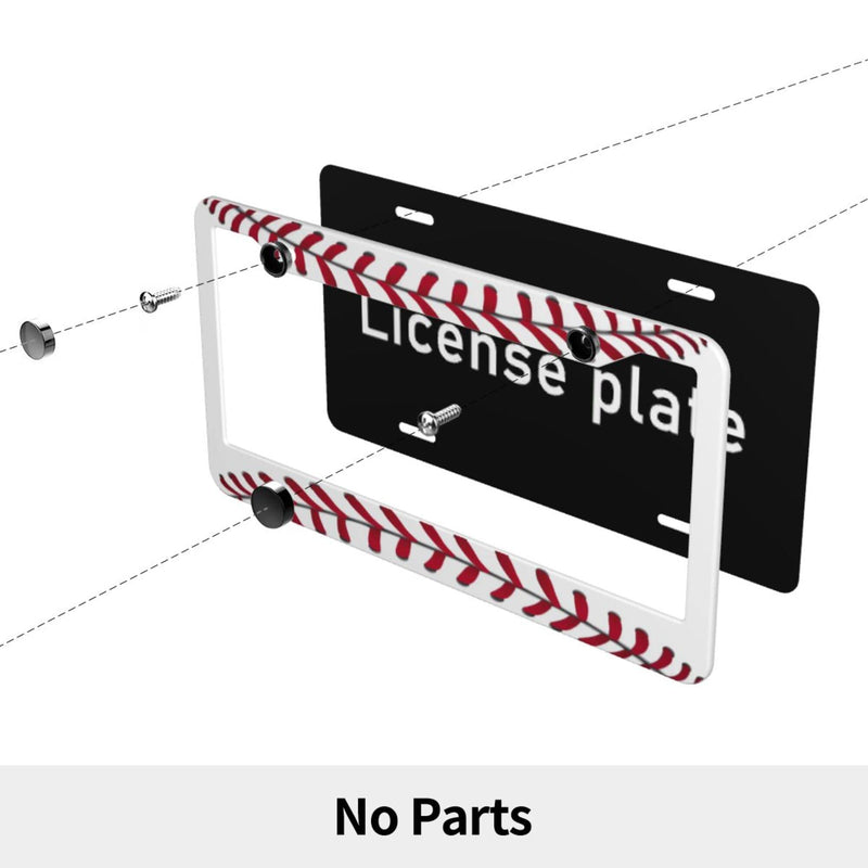 Baseball License Plate Frame & Baseball Texture Pattern Steering Wheel Cover Aluminum License Plate Covers Anti-Slip Breathable Steering Wheels Protector with Screws Fasteners Caps for Men Women 3PCS