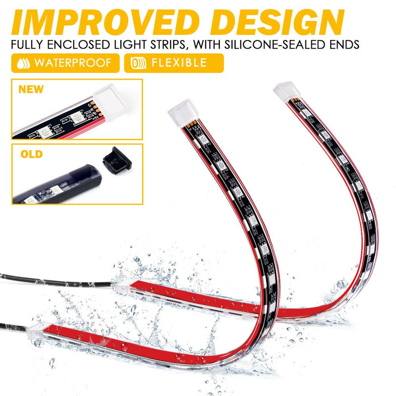 Xprite RGB LED Car Interior Bluetooth USB Light Strip, w/Wireless Remote and APP Control,4 PCS Under Dash Footwell Ambient Lights Kits, DIY Music Mode Universal for Vehicle Internal, SUV, Trucks G7 RGB +USB cable
