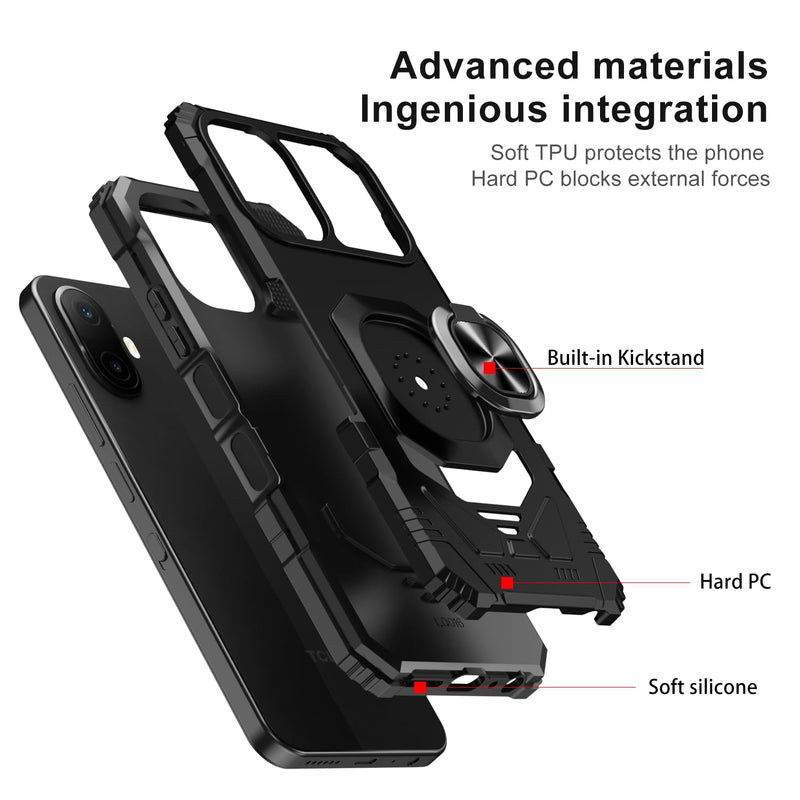 for TCL K70 5G/TCL K70 XE Phone Case with Tempered Glass Screen Protector,Military Grade Heavy Duty Shockproof Protective Cover,with Ring Kickstand (Black) Black for TCL K70 5G