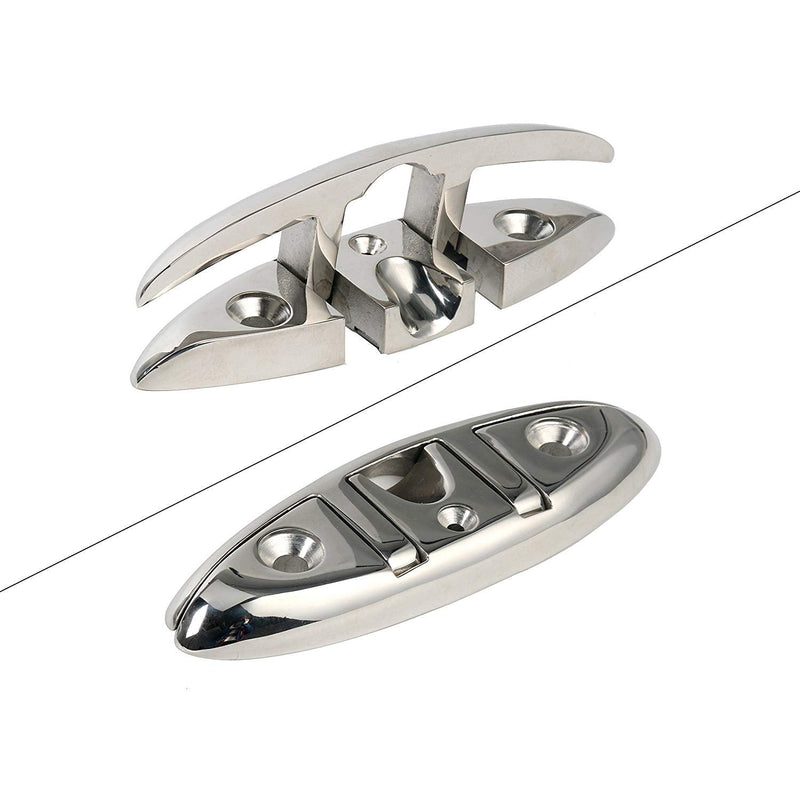 Amarine Made Pair of 6" Stainless Folding Cleat, Flip-up Dock Cleat Retractable Cleats-Enhance Safety and Appearance of Any Boat