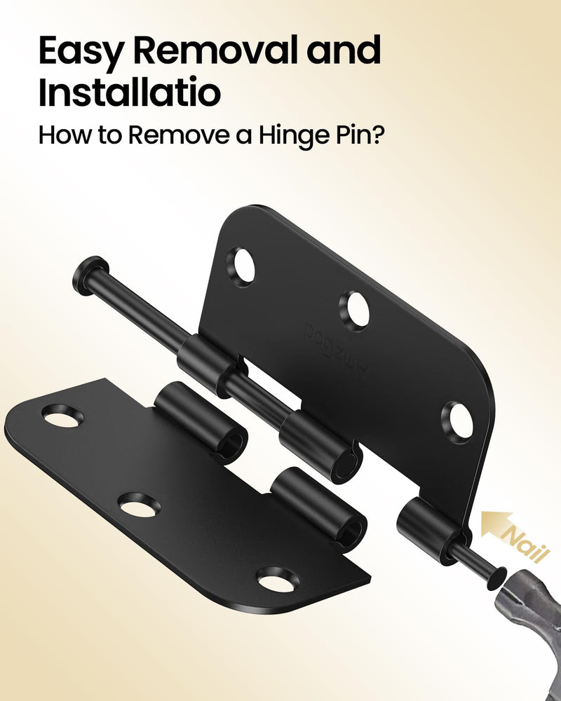 Black Door Hinges - 48 Pack 3.5 Inch Rounded with 5/8" Radius Matte Black Door Hinges for Interior and Exterior Doors - Heavy Duty 3 1/2" Residential Door Hardware