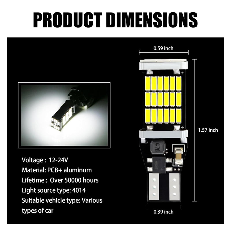4 PCS LED Reverse Light Bulb, 360 Degree Lighting, 6500K 800LM Car Turn Signal Bulbs, T15 4014 45SMD High Brightness Brake Light for Most Cars Trucks RVs (White) 4 PCS White