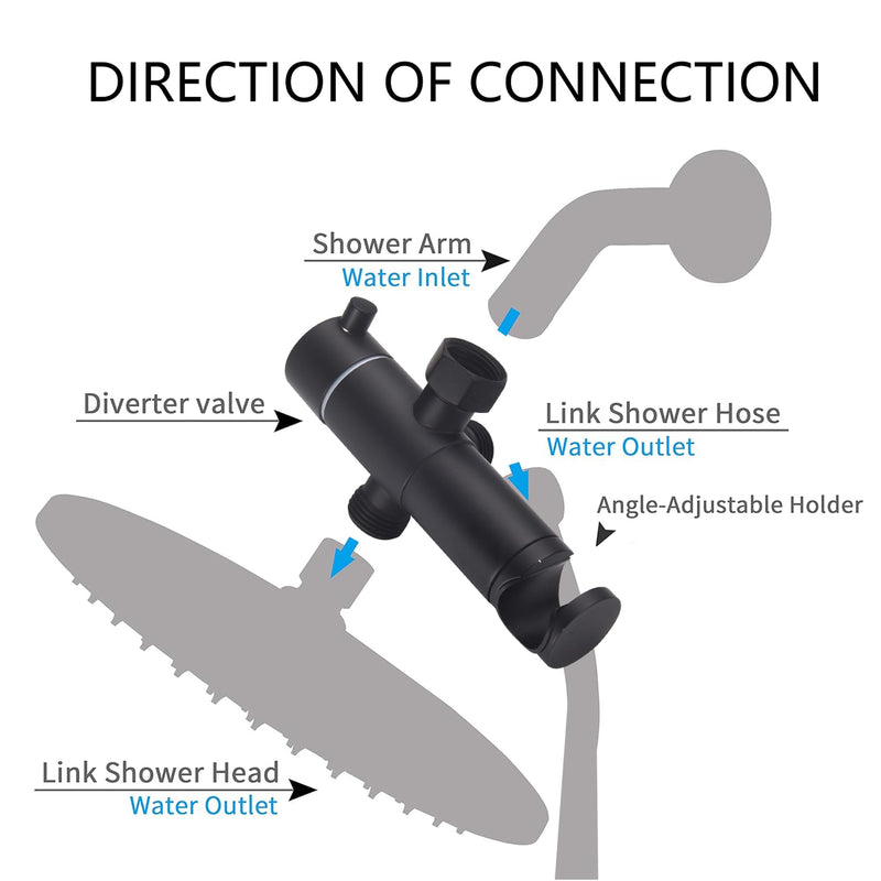 Solid Metal Shower Arm Diverter with Handshower Mount for Hand Held Showerhead and Fixed Spray Head ∣ G 1/2 3-Way Bathroom Universal Shower System Replacement Part (Matte Black)