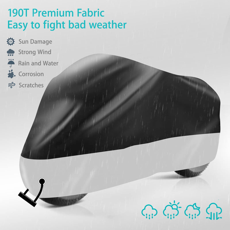 Motorcycle Cover,Motorbike Cover All Season Universal Weather Waterproof Sun Outdoor Protection with Lock-Holes & Storage Bag,XXL Motorcycles Vehicle Cover us-2xl