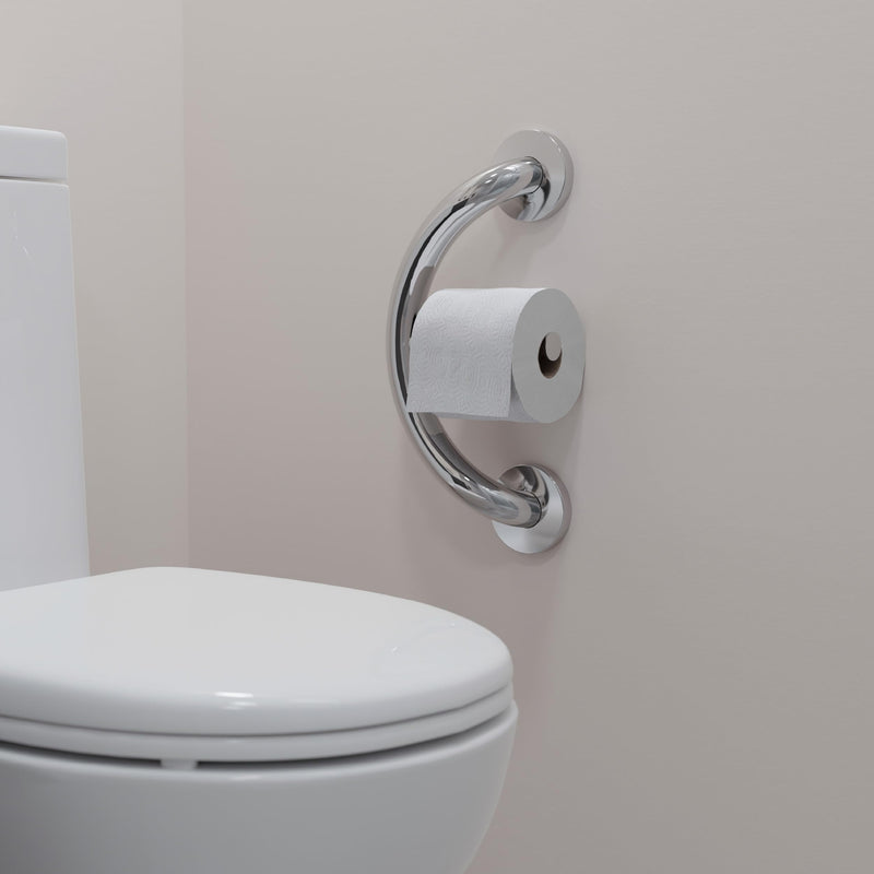 HEALTHCRAFT Plus 2-in-1 Toilet Paper Holder and Grab Bar (14 Inch) | ADA Compliant Safety Grab Bar for Seniors, Wall-Mounted, Supports Up to 500 lbs in Polished Chrome