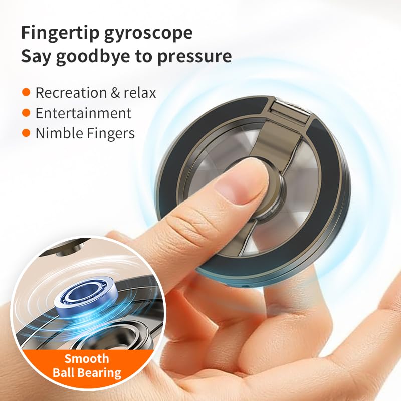 Magnetic Phone Stand Fidget Spinner, Dual Sided Magnet Rings Phone Holder | Stress Relief Magnet Fidget, Fits for iPhone 12-17/MagSafe Cases, Strong Adhesion Phone Grip Stand for Gym Home Travel Deep Grey