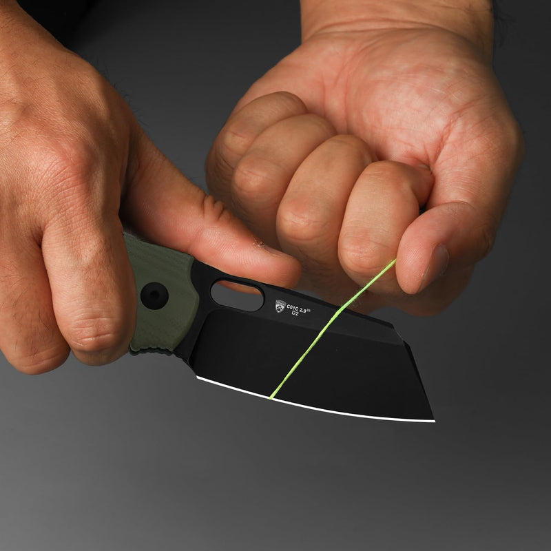 Kizer C01C 2.9 BS Sheepdog Pocket Knife, 2.95" D2 Blade Folding Knife with Olive Green G10 Handle, Button Liner Lock & Thumb Hole, Small EDC Knives for Camping Hiking Survival, V3488.29BSM1
