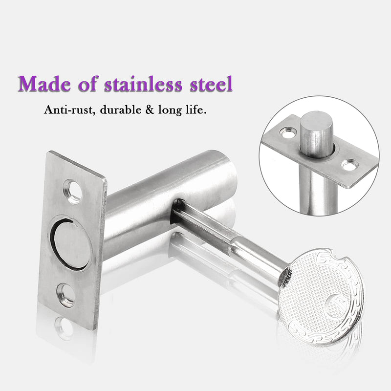 Stainless Steel Hidden Manager Tubewell Key Mortise Lock Hardware with Key and Screw for Door Length 3.14" / 80mm (Pack of 2) 3.14 inches (Pack of 2)