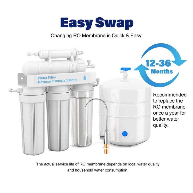 75 GPD RO Membrane Filter Replacement, Reverse Osmosis Membranes, Compatible for iSpring RCC7 / RCC7AK / RCC7P / RCC7P-AK / RCC7D / RCC7U, APEC ROES-UV75-SS/ROES-UV75 / ROES-PH75 (1 Pack) 75 GPD 1P
