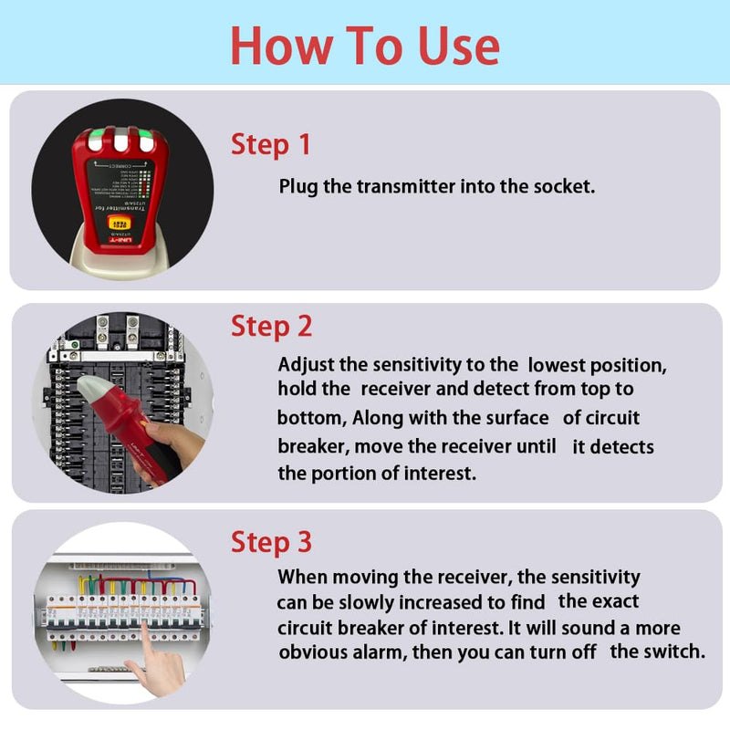 UNI-T UT25A Digital AC Circuit Breaker Finder and Tracker Kit with Electrical Integrated GFCI Outlet Socket Tester, Working on AC 90-120V, Adjustable Sensitivity Buzzer Indication, Flashing LEDs UT25A For AC 90-120V