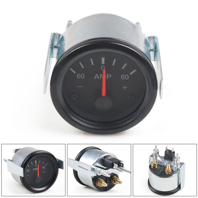 Dyno Racing 2" 52mm Auto Car Boat 60-0-60 AMP Meter Pointer Electronic Ammeter Yellow Light AMP Gauge Meter 12V