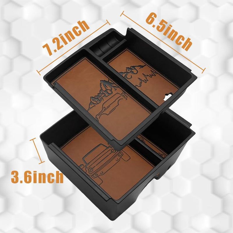 TripleAliners Center Console Organizer Compatible with 2021-2024 Ford Bronco Accessories 6th Gen Bronco 2/4-Door Center Console Storage Box ABS Material with Leather Trim(V2_Brown) V2_Brown