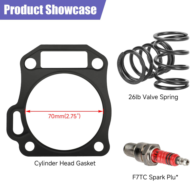 High Compression Cylinder Head Gasket .010 70mm Kit Replacement for Predator 212cc 224cc 196cc GX200 GX160 Gas Engine Mini Bike Go Kart Powersports Parts with 26lb Valve Springs 5Pcs