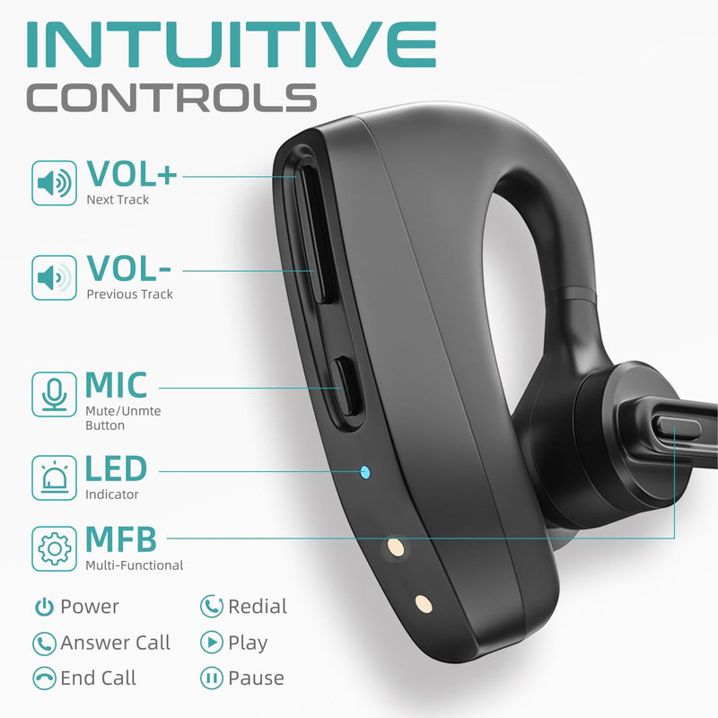 Herloreen Bluetooth Headset with Mic, Wireless Earpiece with USB Dongle | Noise Canceling Mic, 48H Talk Time, Charging Case, for Call Center, Remote Work, Trucker, Business Headset + Charge Case + USB Dongle-BHK30