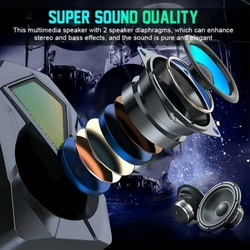 Speakers RGB Light Stereo Sound Pair for Computer Laptop Desktop，USB Plug-n-Play, External Speakers for Laptop, Enhanced Bass, Compatible with Windows, macOS, ChromeOS, Linux