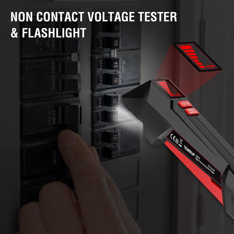 Circuit Breaker Finder with LCD Display, GFCI Outlet Tester, 90-135V Electrical Circuit Tracer Tool with NCV Test & Flashlight, Electric and Voltage Tester with Carrying Case & Batteries CBF03 circuit breaker finder + 0 Accessories