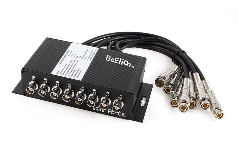 8-Channel BNC Surge Protector Arrester - Upgraded Aluminum Body & Nickel-Plated Copper, for CCTV DVR Surveillance Systems, 28cm Cables, Black