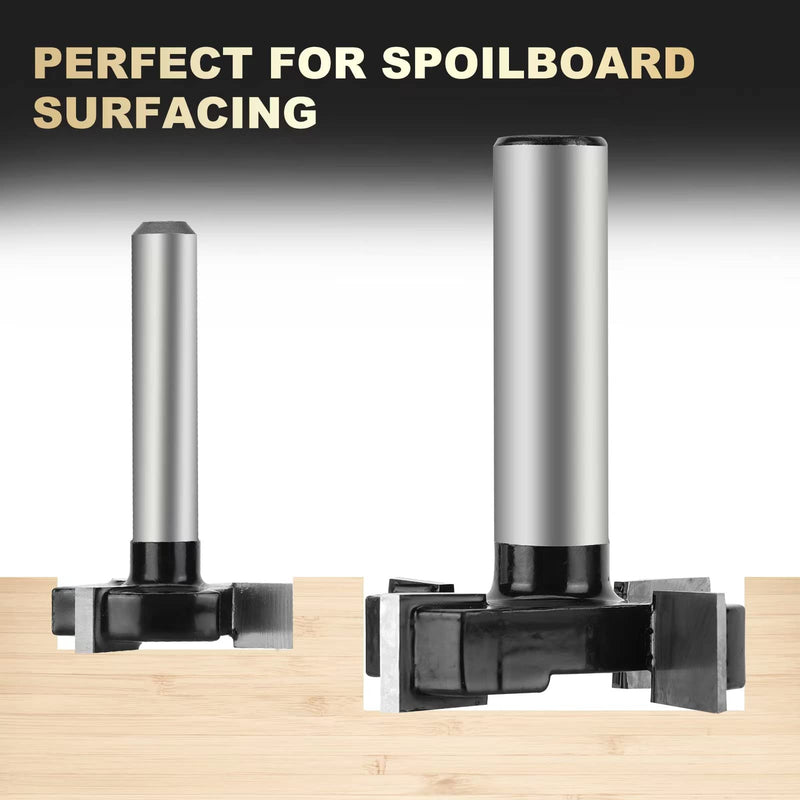 CNC Spoilboard Surfacing Router Bits 1/4" & 1/2" Shank 2 Pieces | 1 inch Cutting Diameter, 2 inch Cutting Diameter, Slab Flattening, Carbide 1/4 Shank 1Diameter+1/2 Shank 2Diameter