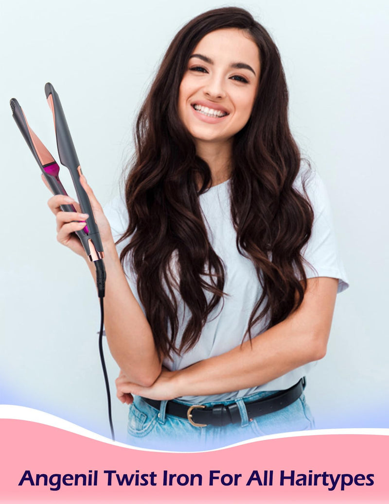 ANGENIL Twist Hair Straighteners and Curler 2 in 1, Flat Iron for Women | Dual Voltage Hair Straighteners Round Hair Curling Iron with Anti Silicone Mat, Multi-Stylers, LCD Display, (130°C-230°C) Twist Hair Straightener_grey