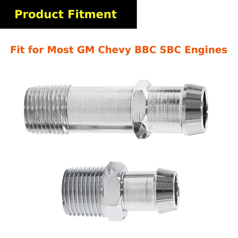 Chrome Steel Heater Hose Fittings 3/4" Water Pump 5/8" Intake for Chevy SBC BBC Engines 283 305 307 327 350 400