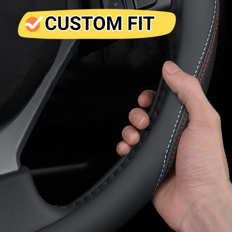 Car Steering Wheel Cover Compatible with Ford Transit Connect 2025 2024 2010-2023 Year, Breathable Premium Leather, Anti-Slip Design, B-Style