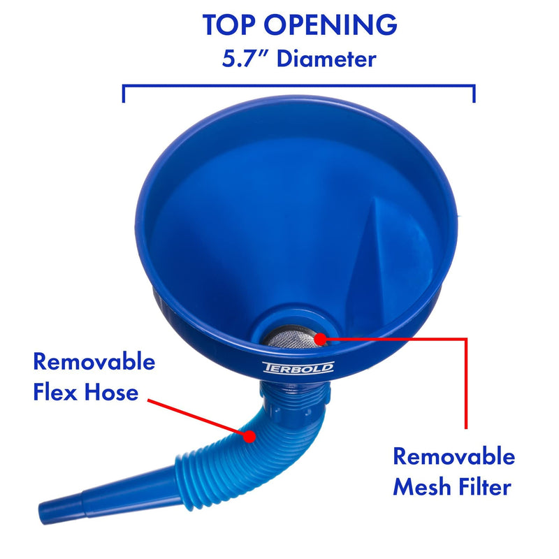Automotive Flex Funnel with Hose | Wide Mouth Flexible Oil Funnel for Automotive Use - Gas, Transmission Fluid, Car Fuel, Oil Change (Blue) Blue