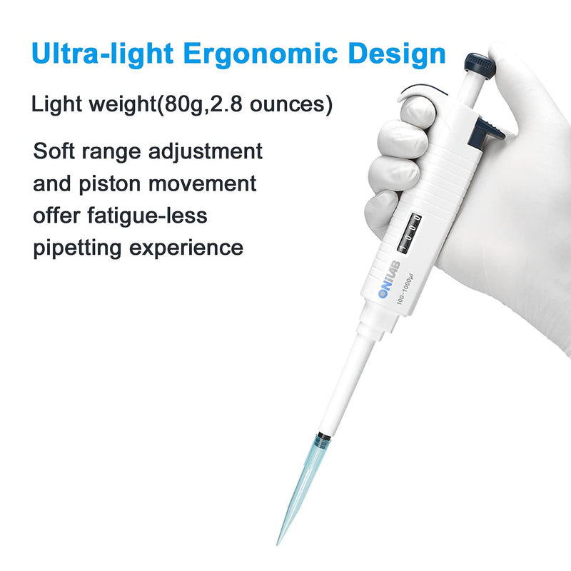 ONiLAB Lab Micropipette, Single Channel Pipette,Adjustable Volume Pipette, Micro Pipettes, High Precision Pipettor,Fully Autoclavable,10-100ul 10-100ul