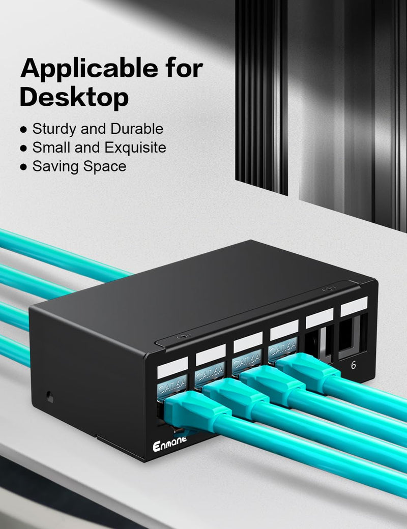 6 Port Patch Panel Blank Keystone Patch Panel STP&UTP Compatible with LC/SC/ST/FC/USB/HDMI Keystone Jack for Desk Mount Home Ethernet Termination Box 1u 6Port