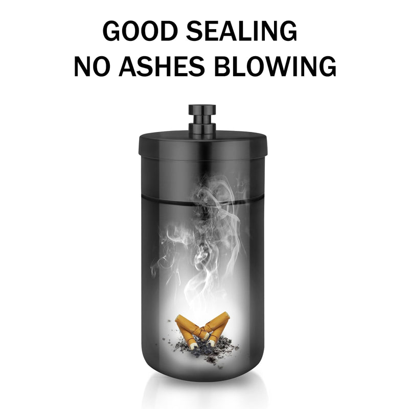 Car Ashtray with Lid Smell Proof Stainless Steel Portable Ash Tray for Car Cup Holder Detachable Windproof Extinguished Cigarette Bucket Automotive Ashtrays for Outdoor Home Office Black