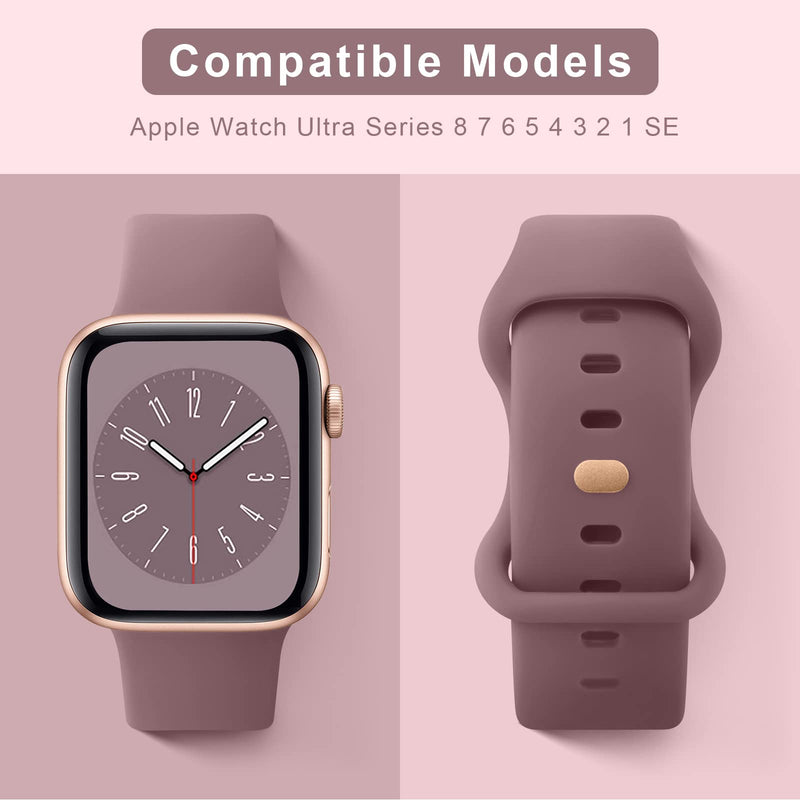 Vancle Band Compatible with Apple Watch Bands 40mm 38mm 41mm 44mm 45mm 42mm 49mm Women Men, Soft Waterproof Replacement Sport Silicone Strap for iWatch Bands Series 10 9 8 7 6 5 4 3 2 1 SE Ultra Pink + Starlight + Smoky Purple + Milk Tea