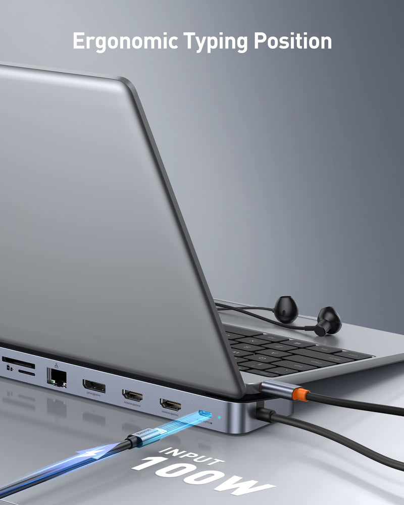 Baseus Laptop Docking Station, 4K Multitasking Docking Station with 2 HDMI+DP, PD, 3 USB-A, RJ45, Audio, TF/SD Card Reader, USB Hub Compatible for MacBook/Dell/HP/Surface/Lenovo