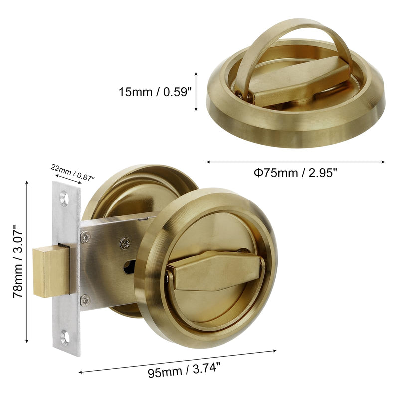 PATIKIL Round Recessed Door Lock, Stainless Steel 304 Hidden Recessed Cup Door Handle Furniture Pulls Latch Knob for Privacy Pocket Door Lockers, Brass
