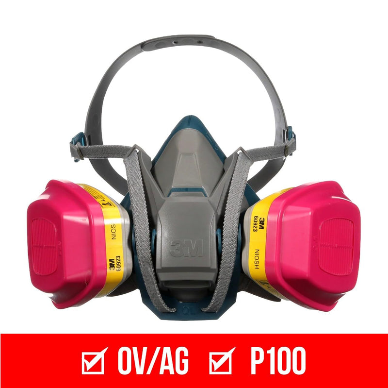 3M Multi-Purpose Quick Latch Reusable Respirator 65023QLH1-DC, OV/AG/P100, Mdm, 1-Fcpc, 1-pr of 60923 Crtrdg/Fltrs
