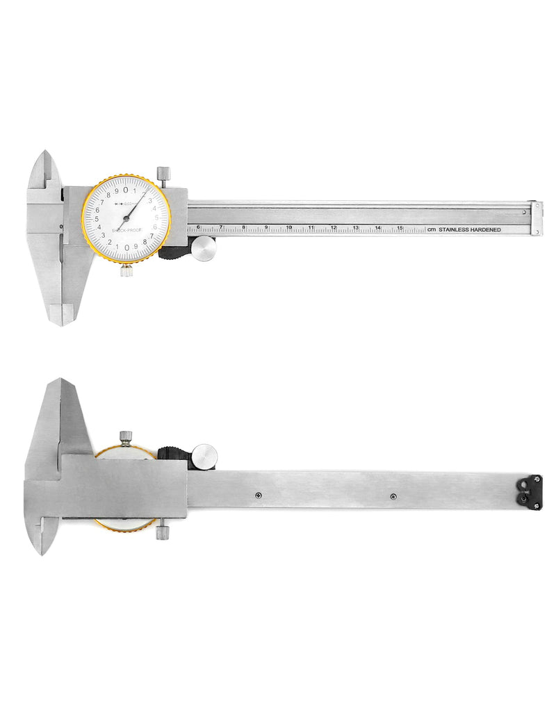 QWORK Dial Calipers, 0-15cm Caliper Measuring Tool, 0.02mm Graduation Interval, Shockproof Measuring Micrometer Vernier Caliper