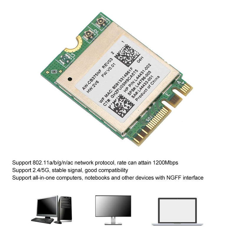 Wireless Network Adapter, Dual Band Wireless 2.4G/5Ghz Maximum 867Mbps NGFF M2 Bluetooth 5.0 Adapter, 802.11AC Compatible with 802.11A/B/G/N, RTL8822CE