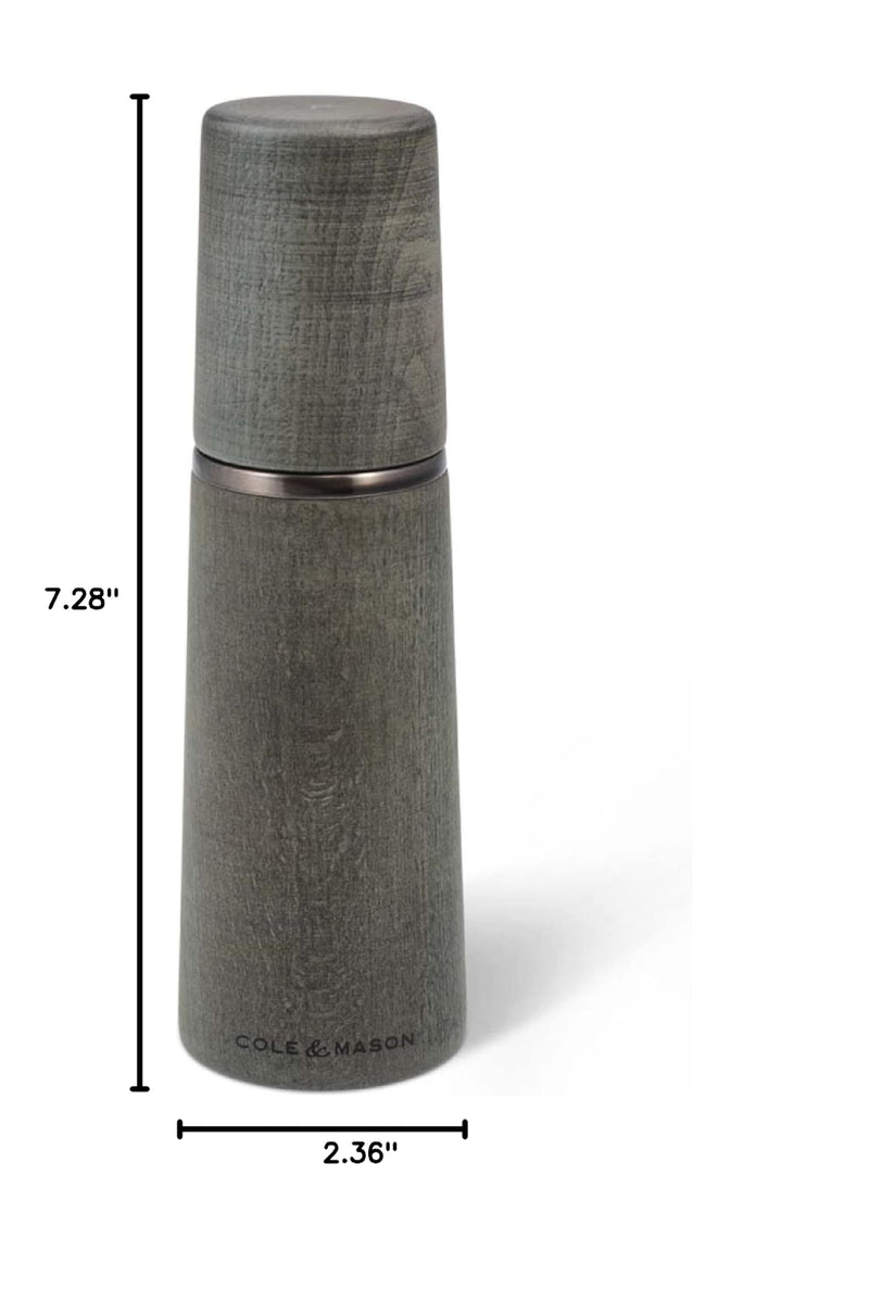 Cole & Mason Marlow Rustic Grey Wood Pepper Mill - Balanced Pepper Grinders - Refillable Spice Tools - Adjustable Peppercorn Grinder Settings - Dark Grey Marlow Gray