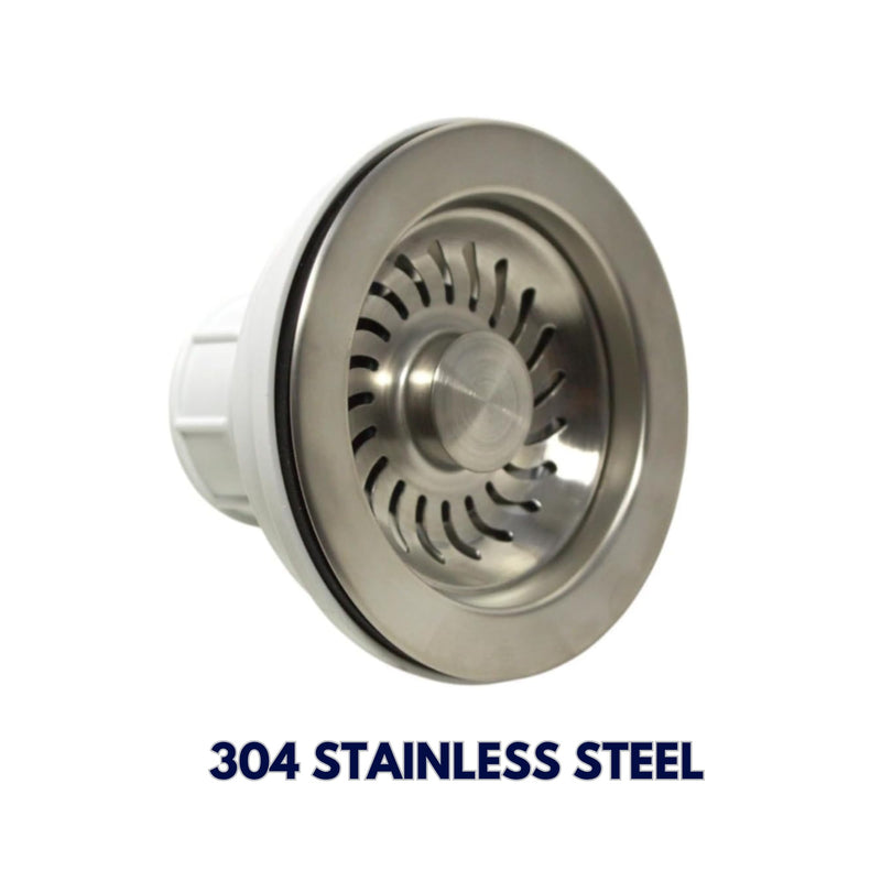 Nantucket Sinks 3-1/2 Kitchen Drain Assembly Kit for Fireclay Kitchen Sinks, with Basket Strainer, 304 Stainless Steel, Extended Ferrule, Made in Italy NS35L-EXT