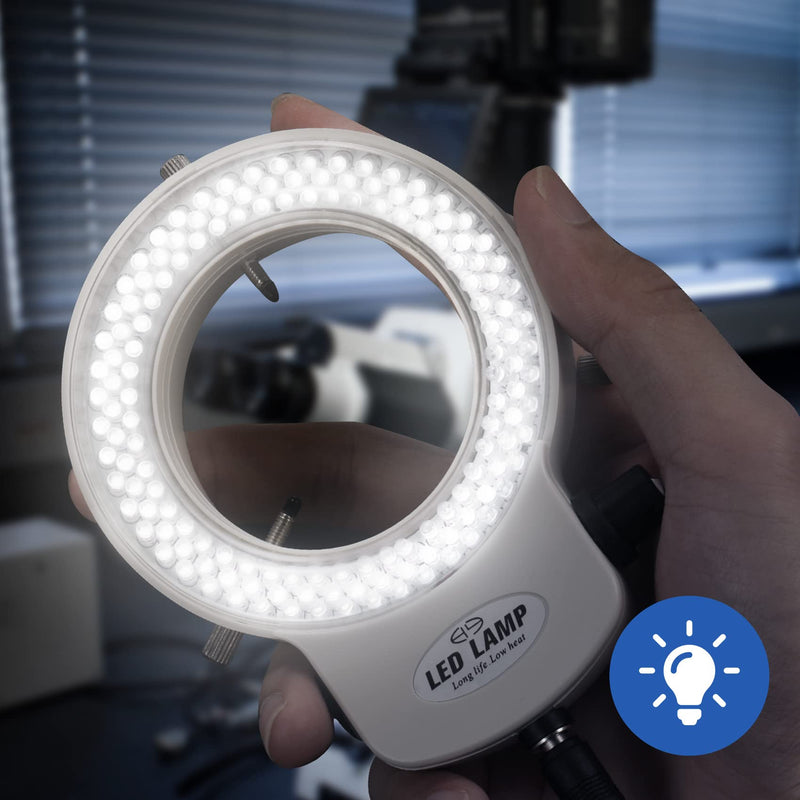 Annhua Microscope Light Source 144 LED Non-Flashing Microscope Ring Light with Adjustable Illuminator and Protective Cover for Microscopes, Camera and Mini Lathe - White
