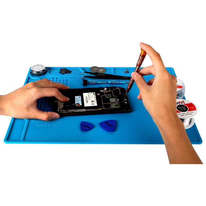 Kaisi Professional Electronics Opening Pry Tool Repair Kit +S-130 Insulation Silicone Soldering Mat Repair Mat Nylon Spudgers and Anti-Static Tweezers for Cellphone iPhone Laptops Tablets and More