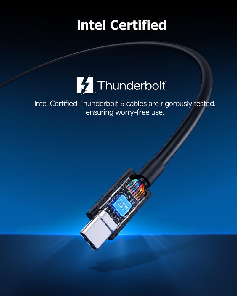 Cable Matters [Intel Certified] 80Gbps Right Angle Thunderbolt 5 Cable with up to 120Gbps Bandwidth Boost and 240W Charging - 0.8m / 2.6ft, Compatible with Thunderbolt 4, USB4, and USB C, Black