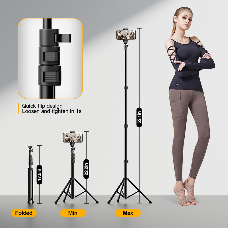 EMART 52’’ Tripod for iphone, Adjustable Cell Phone Travel Tripod Stand with Remote for Video Recording, Flexible Smartphone Selfie Stand for Camera Ring Light Filming