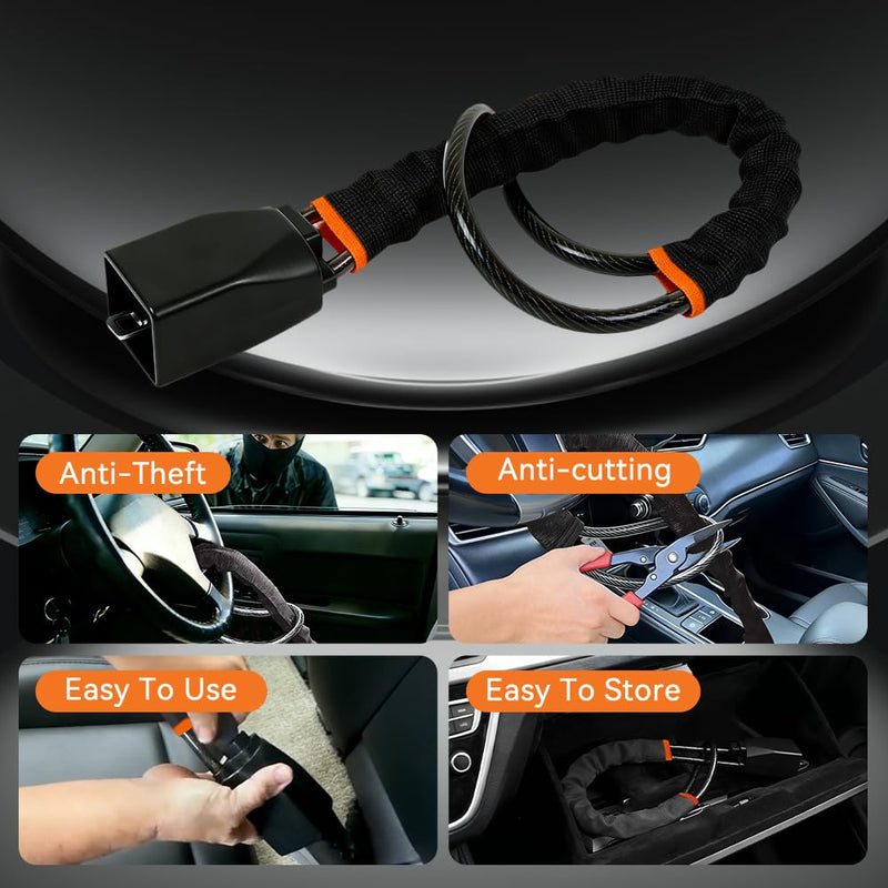 RASTP Car Steering Wheel Lock, Anti-Theft Device,Seat Belt Lock (Black) | Max 17 Inch Length, with 3 Keys Fits for Most Vehicles, SUVs, Golf Carts Black