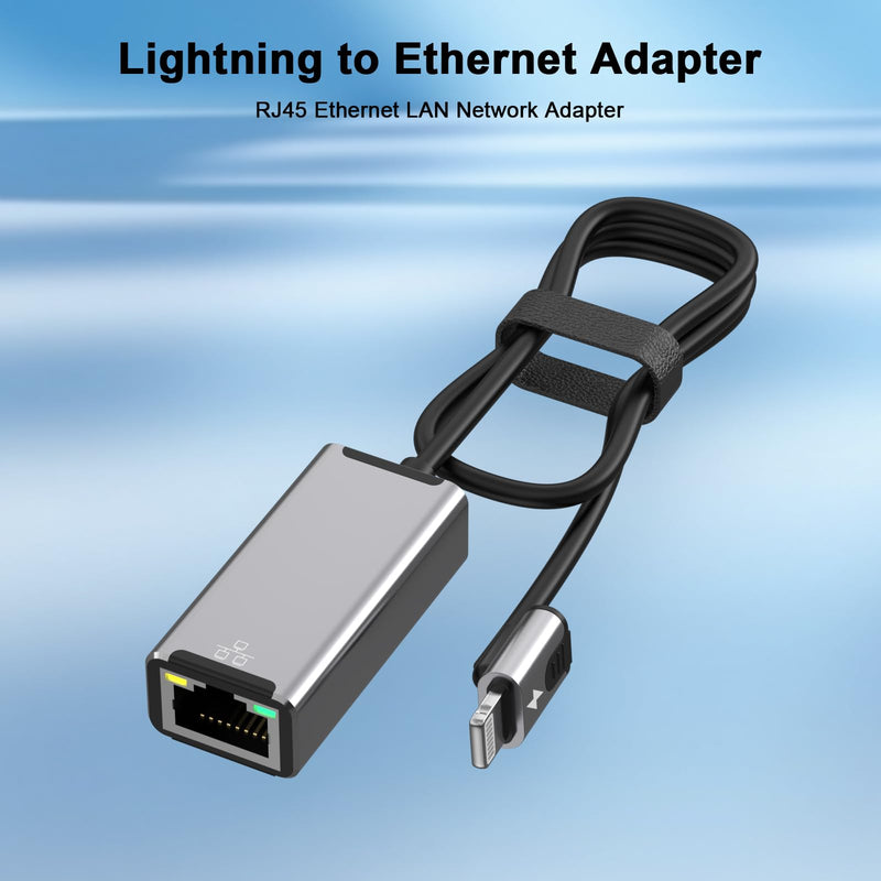 [Apple MFi Certified] LAN Network Lightning to Ethernet Adapter for iPhone | 1.6ft RJ45 Ethernet Adapter with 8Pin Compatible for iPhone 14/13/12/11/XS/XR/8/7/6/iPad/iPod,Plug and Play LBlack