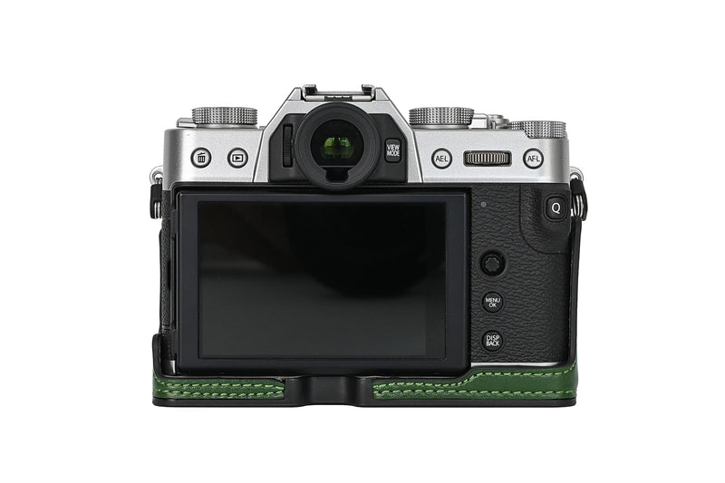 X-T30 Case, BMAOLLONGB Handmade PU Leather Half Camera Case Bag Cover Bottom Opening Version for Fujifilm X-T30 XT30 with Neck Strap Mini Storage Bag (Green) Green
