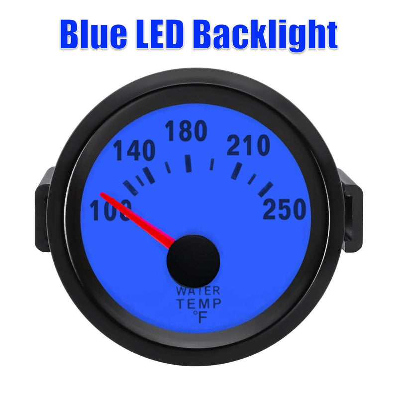 2" Universal Water Temp Gauge, 100-250℉ Blue LED Backlit DC 12V Thermometer Kit for Car/Boat/Truck/Motorcycle